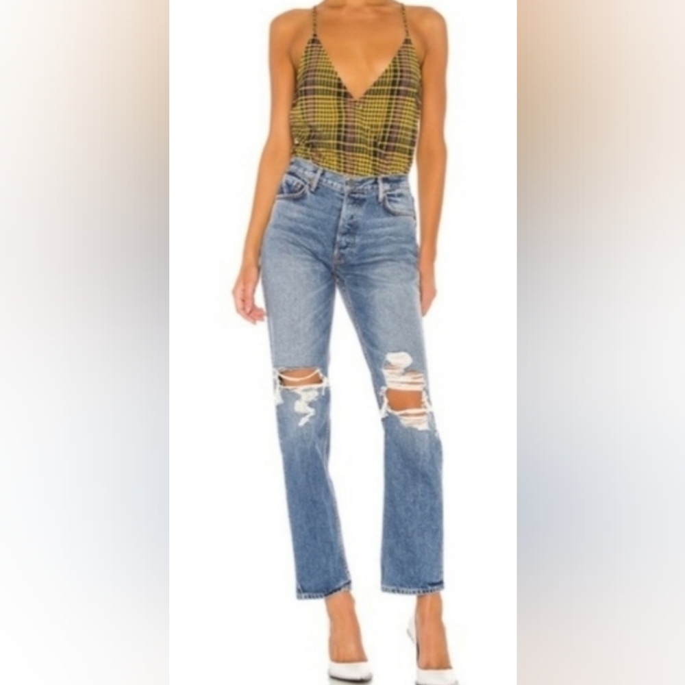 Lovers + Friends Bianca Plaid Bodysuit in Yellow and Black